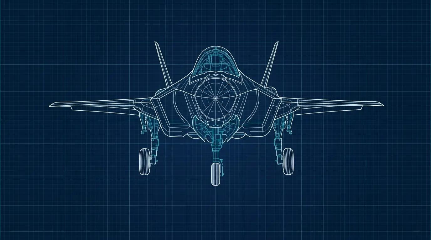 Savaş uçağının önden görünüş teknik çizimi